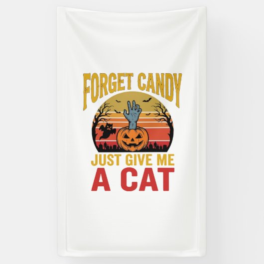 ヴィンテージ ハロウィン 猫好き 面白いキャンディTシャツ デザイン 横断幕 (縦)