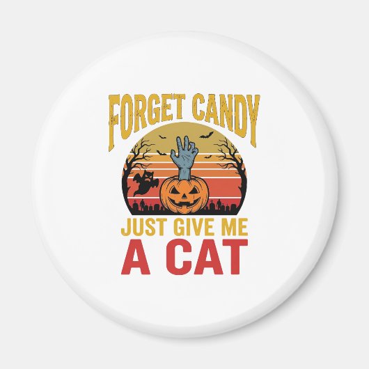ヴィンテージ ハロウィン 猫好き 面白い キャンディーTシャツ デザイン マグネット (正面)
