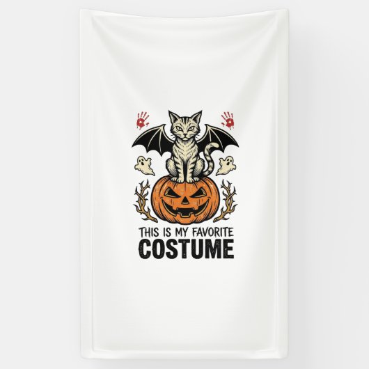 ヴィンテージ ハロウィン 猫 かぼちゃ コスチューム Tシャツ デザイン 横断幕 (縦)