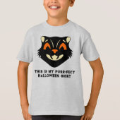 ヴィンテージ ハロウィン 猫 カスタムスローガン Tシャツ (正面)