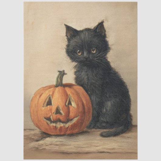ヴィンテージ ハロウィン 猫 デコパージュ 薄葉紙 (正面)