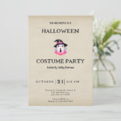 ヴィンテージ ハロウィン 白とピンクの幽霊の魔女帽子 招待状 (スタンド正面)