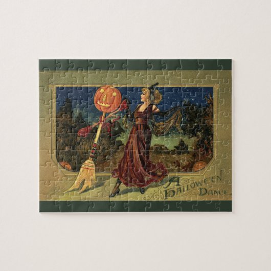 ヴィンテージ ハロウィン、美しいダンシングウィッチ ジグソーパズル (横)