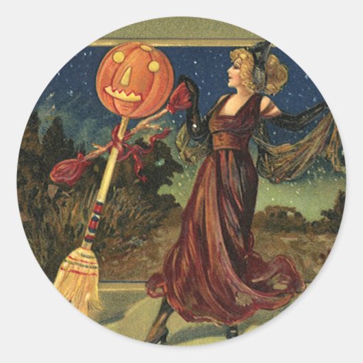 ヴィンテージ・ハロウィン 美しく踊る魔女 ラウンドシール (正面)