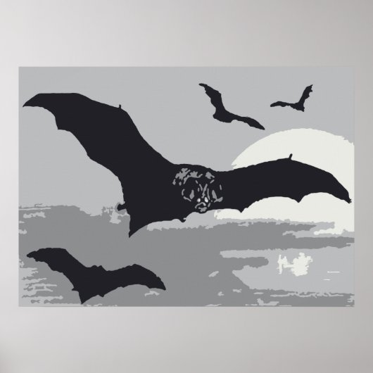 ヴィンテージ ハロウィン 飛翔 黒いコウモリ ポスター (正面)