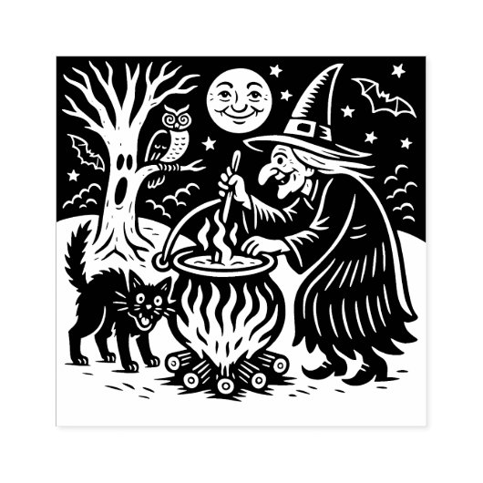 ヴィンテージ ハロウィン 魔女と猫 ゴム印 (インプリント)