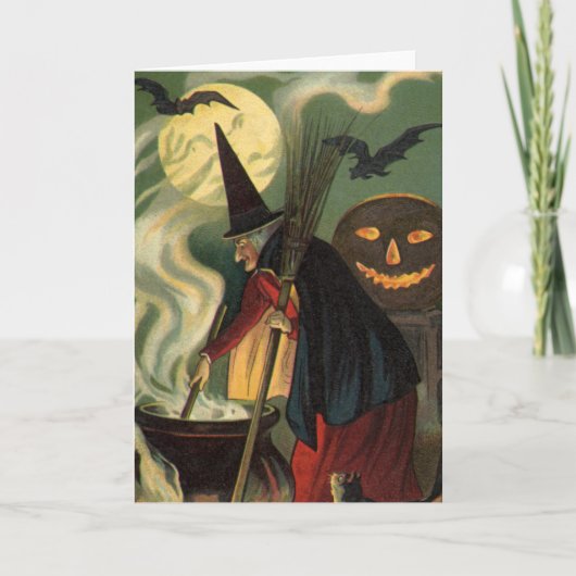 ヴィンテージ ハロウィン 魔女の魔法の鍋 カード (正面)