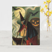 ヴィンテージ ハロウィン 魔女の魔法の鍋 カード (黄色い花)