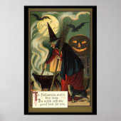 ヴィンテージ ハロウィン 魔女の魔法の鍋 ポスター (正面)
