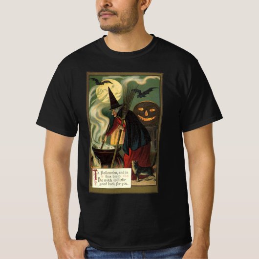 ヴィンテージ ハロウィン 魔女の魔法の鍋 Tシャツ (正面)