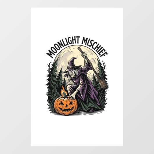 ヴィンテージ ハロウィン 魔女 月夜のいたずら グラフィック ウィンドウサイン (シート)