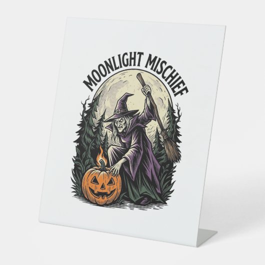 ヴィンテージ ハロウィン 魔女 月夜のいたずら グラフィック 台座サイン (正面)