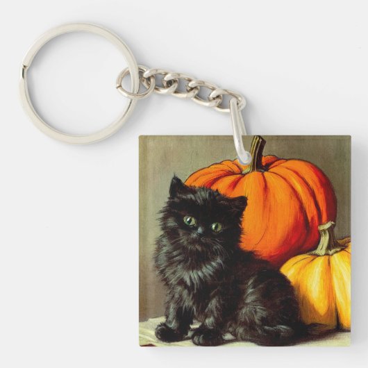 ヴィンテージ ハロウィン 黒猫とカボチャ キーホルダー (正面)