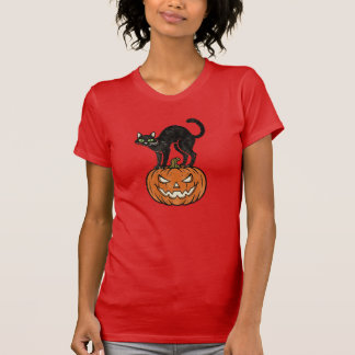 ヴィンテージ ハロウィン 黒猫とカボチャ レトロ デザイン Tシャツ