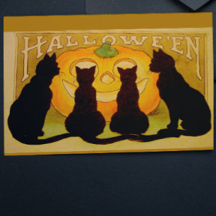 ヴィンテージ ハロウィン 黒猫とジャック・オ・ランタン カード
