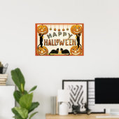 ヴィンテージ ハロウィン 黒猫とジャック・オ・ランタン ポスター (ホームオフィス)
