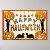 ヴィンテージ ハロウィン 黒猫とジャック・オ・ランタン ポスター (正面)