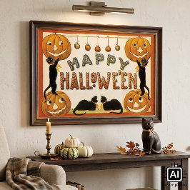 ヴィンテージ ハロウィン 黒猫とジャック・オ・ランタン ポスター