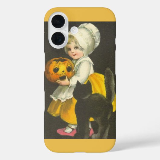 ヴィンテージ・ハロウィン 黒猫と女の子とカボチャ Case-Mate iPhoneケース (裏面)