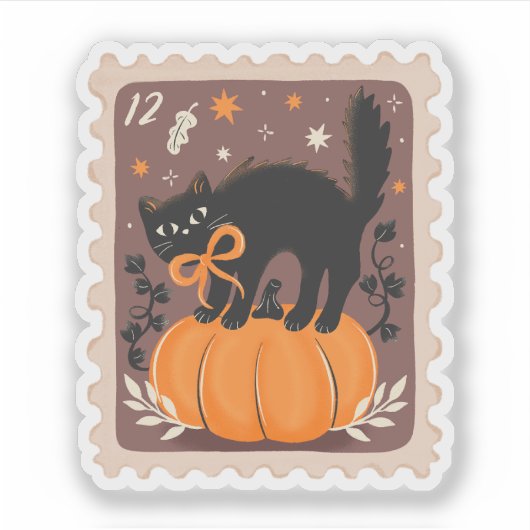 ヴィンテージ ハロウィン 黒猫のかぼちゃスタンプ シール (正面)