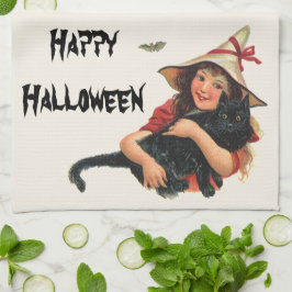ヴィンテージ ハロウィン, 黒猫の少女魔女 キッチンタオル