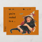 ヴィンテージ ハロウィン, 黒猫の少女魔女 招待状 (正面/裏面)