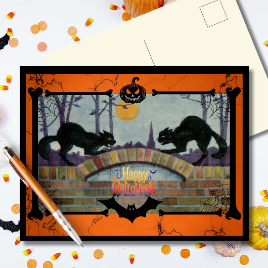 ヴィンテージ ハロウィン 黒猫 シーズンポストカード