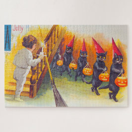 ヴィンテージ ハロウィン 黒猫 ジグソーパズル