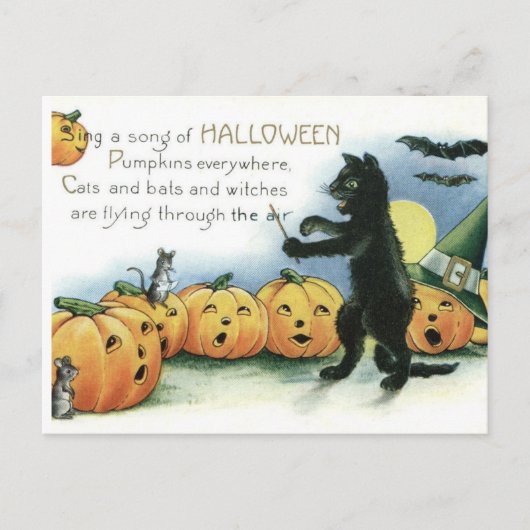 ヴィンテージ ハロウィン 黒猫 ネズミ ポストカード (正面)