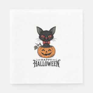 ヴィンテージ ハロウィン 黒猫 パンプキン Tシャツ デザイン 1 スタンダードランチョンナプキン