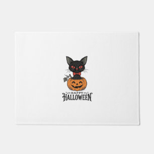 ヴィンテージ ハロウィン 黒猫 パンプキン Tシャツ デザイン 1 ドアマット