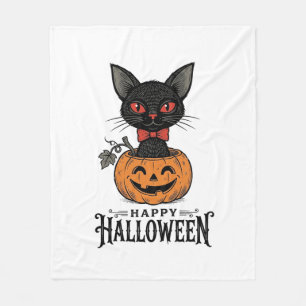 ヴィンテージ ハロウィン 黒猫 パンプキン Tシャツ デザイン 1 フリースブランケット