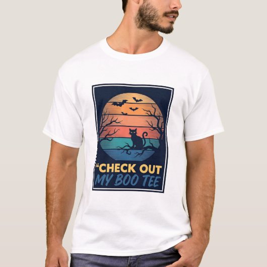 ヴィンテージ ハロウィン 黒猫 ブー Tシャツ デザイン_1 (正面)