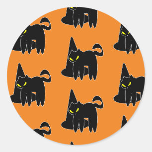 ヴィンテージ ハロウィン 黒猫 魔女 オレンジ ラウンドシール