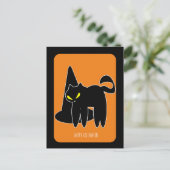 ヴィンテージ ハロウィン 黒猫 魔女 ポストカード (スタンド正面)