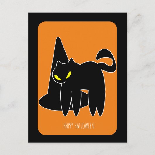 ヴィンテージ ハロウィン 黒猫 魔女 ポストカード (正面)