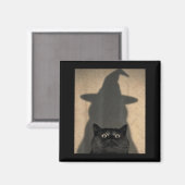 ヴィンテージ ハロウィン 黒猫 魔法使い メメ マグネット (正面/裏面)