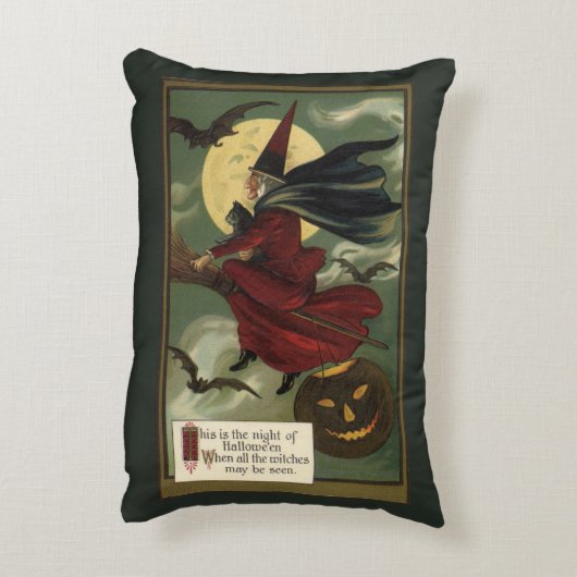 ヴィンテージ ハロウィン 2 つの邪悪な魔女のデザイン アクセントクッション (裏面(縦))