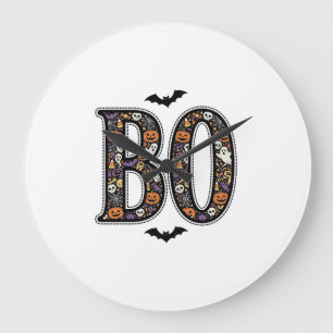 ヴィンテージ ハロウィン Boo ドゥードル ベクター デザイン 1 ラージ壁時計