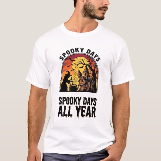 ヴィンテージ ハロウィン Tシャツ 魔女の家 コウモリ 月 デザイン (正面)