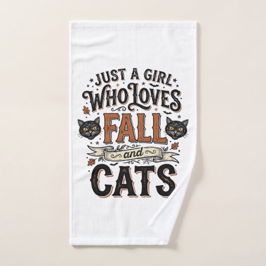 ヴィンテージ・ハロウィンTシャツデザイン_猫好きな秋_1 ハンドタオル (ハンドタオル)