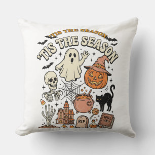 ヴィンテージ・ハロウィーンのホーンテッド・ギャザリング・イラスト クッション