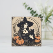 ヴィンテージ ハロウィーンの魔女と黒猫、かぼちゃ シーズンカード (スタンド正面)