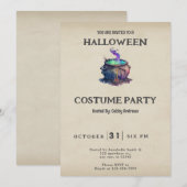 ヴィンテージ・ハロウィーンの魔法使いの釜戸 魔法の緑と紫 招待状 (正面/裏面)