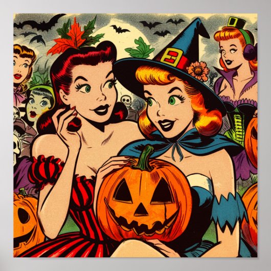 ヴィンテージ・ハロウィーン・ガールズ・コミックス ポスター (正面)