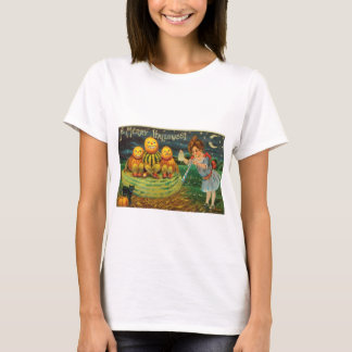 ヴィンテージ・ハロウィーン・ガール・ウィズ・パンプキンズ Tシャツ