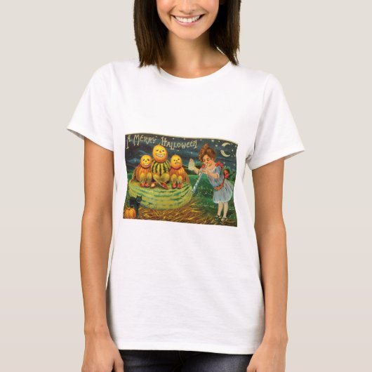 ヴィンテージ・ハロウィーン・ガール・ウィズ・パンプキンズ Tシャツ (正面)