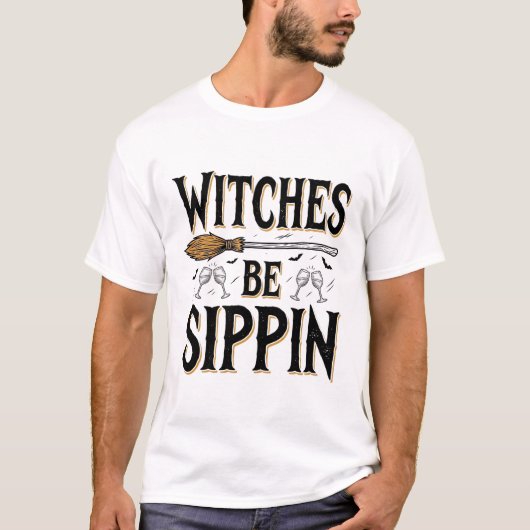 ヴィンテージ・ハロウィーン・ドリンクTシャツ 魔女は飲む_1 Tシャツ (正面)