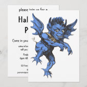 ヴィンテージ ハロウィーン、怖い邪悪なガーゴイルの悪魔 招待状 (正面/裏面)