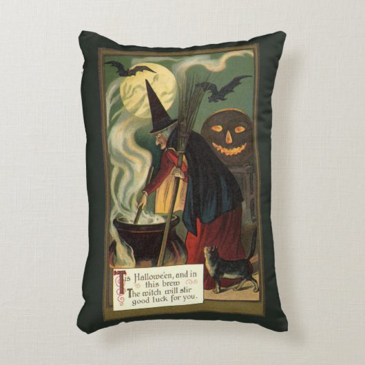 ヴィンテージ ハロウィーン 魔女の魔法の壺 アクセントクッション (正面(垂直))